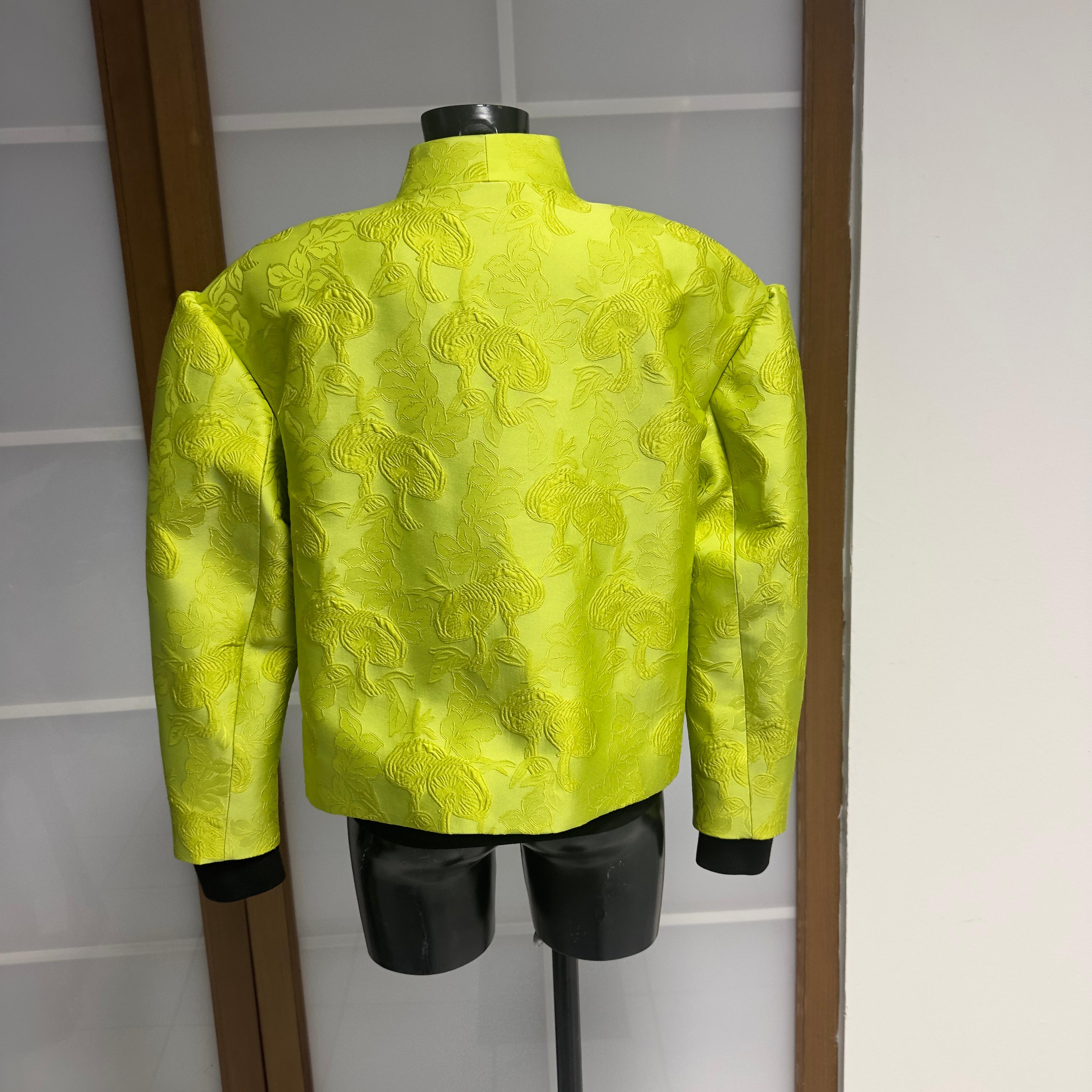 Brown Del Core lime brocade couture jacket with zipper front -  FW 2021 - For Sale