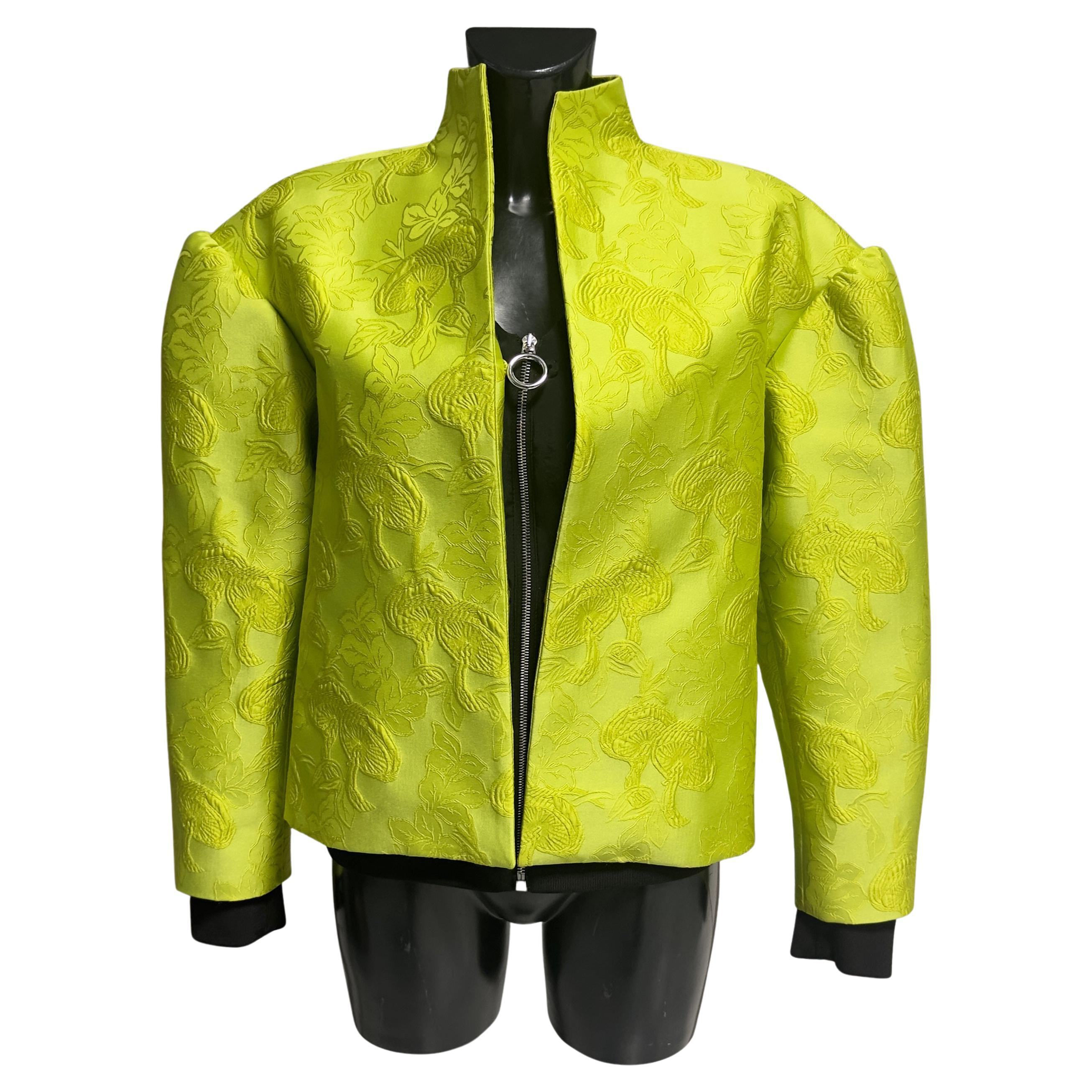 Del Core lime brocade couture jacket with zipper front -  FW 2021 - For Sale