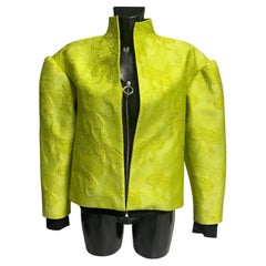 Del Core lime brocade couture jacket with zipper front -  FW 2021 -