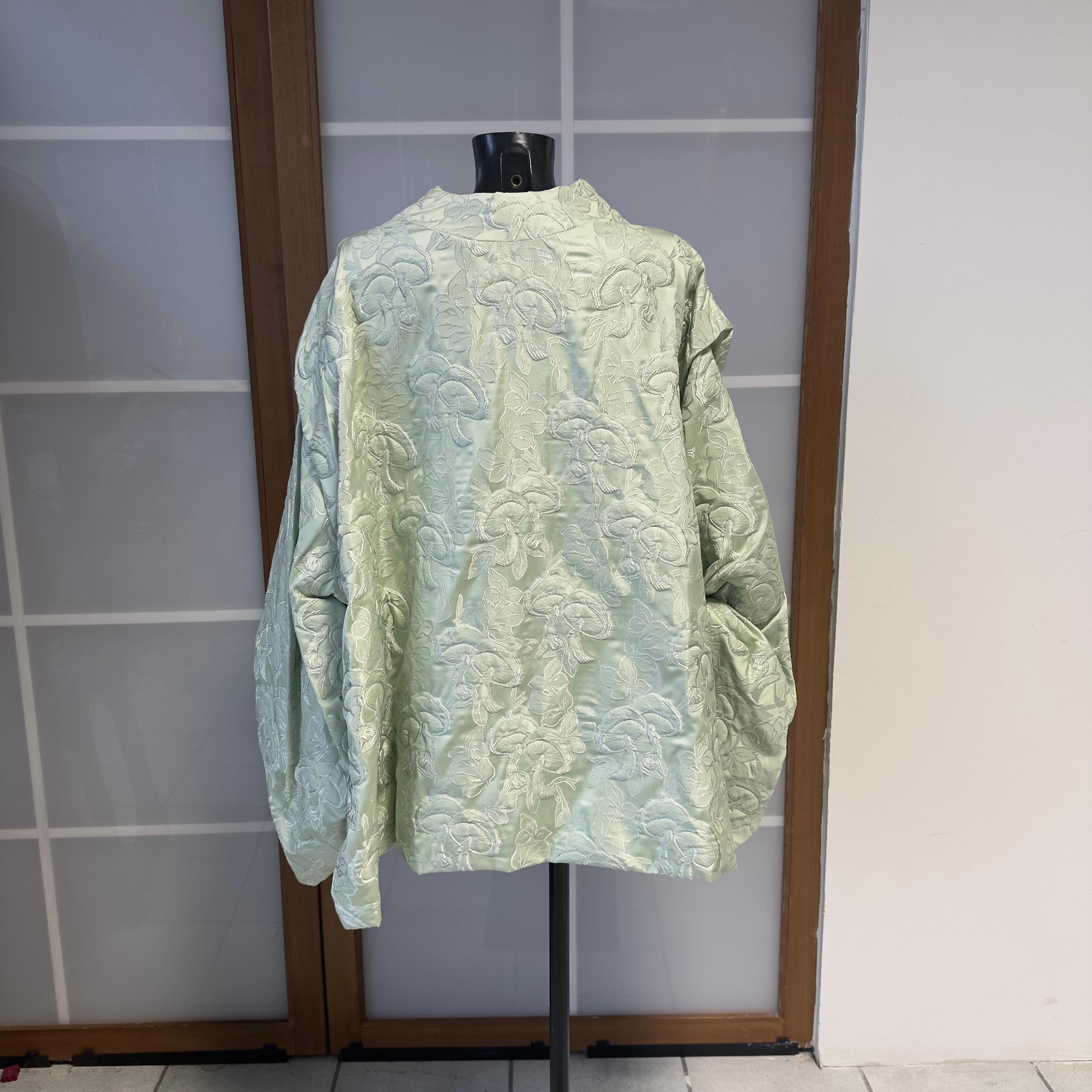 Del Core Top Verde Menta Jacquard Brocado con Mangas Globo - Made in Italy Gray en venta