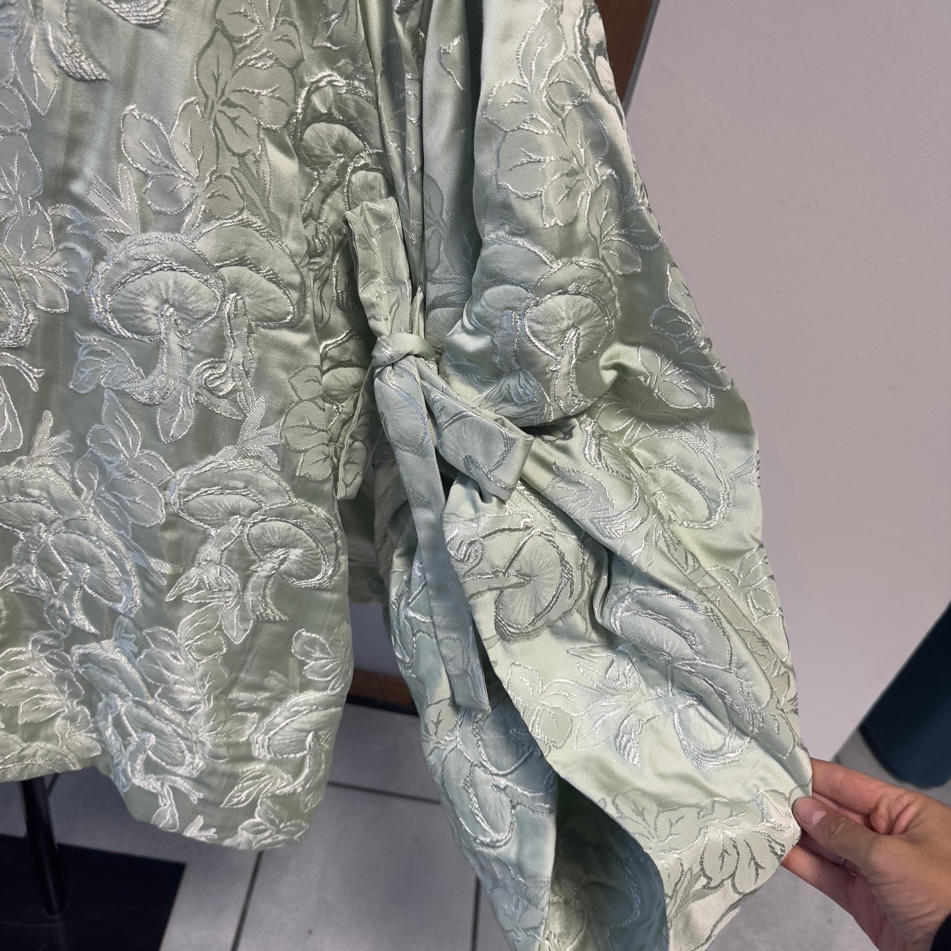 Del Core Top Verde Menta Jacquard Brocado con Mangas Globo - Made in Italy en venta 1