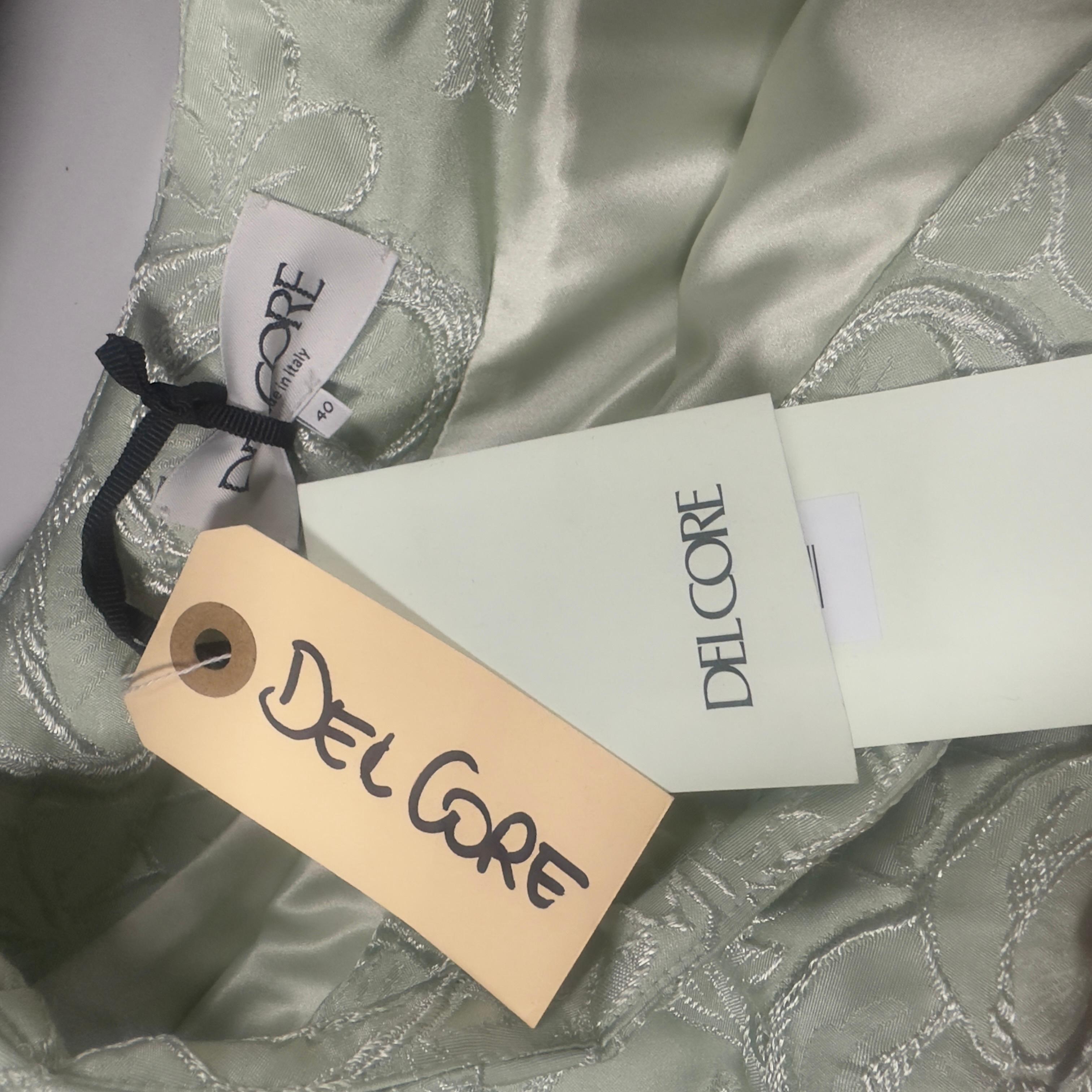 Del Core Top Verde Menta Jacquard Brocado con Mangas Globo - Made in Italy en venta 2