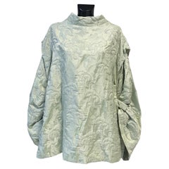 Del Core Mint Green Jacquard Brocade Top with Balloon Sleeves - Made in Italy