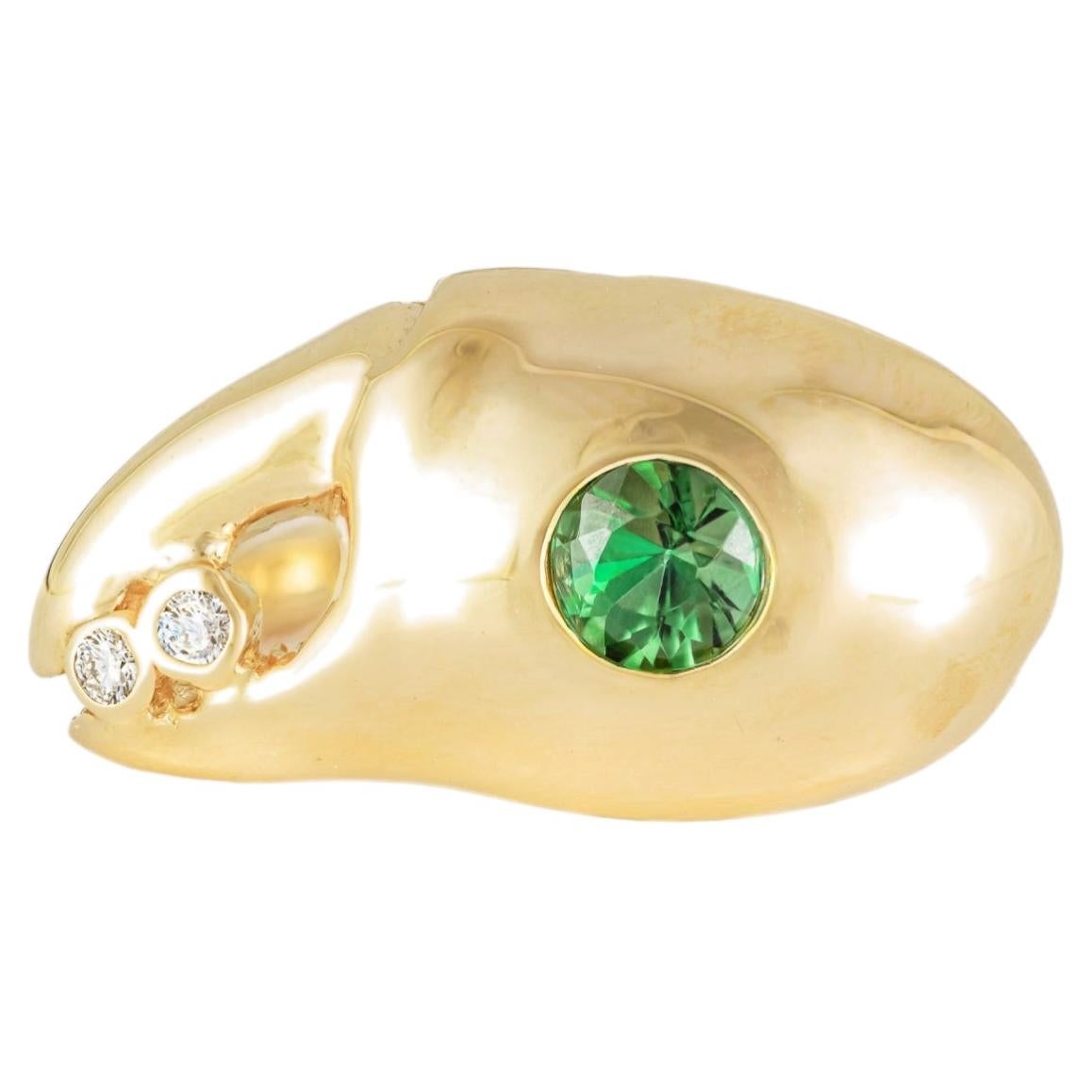 Bague « pince de crabe » Del Mar avec tourmaline verte et diamants