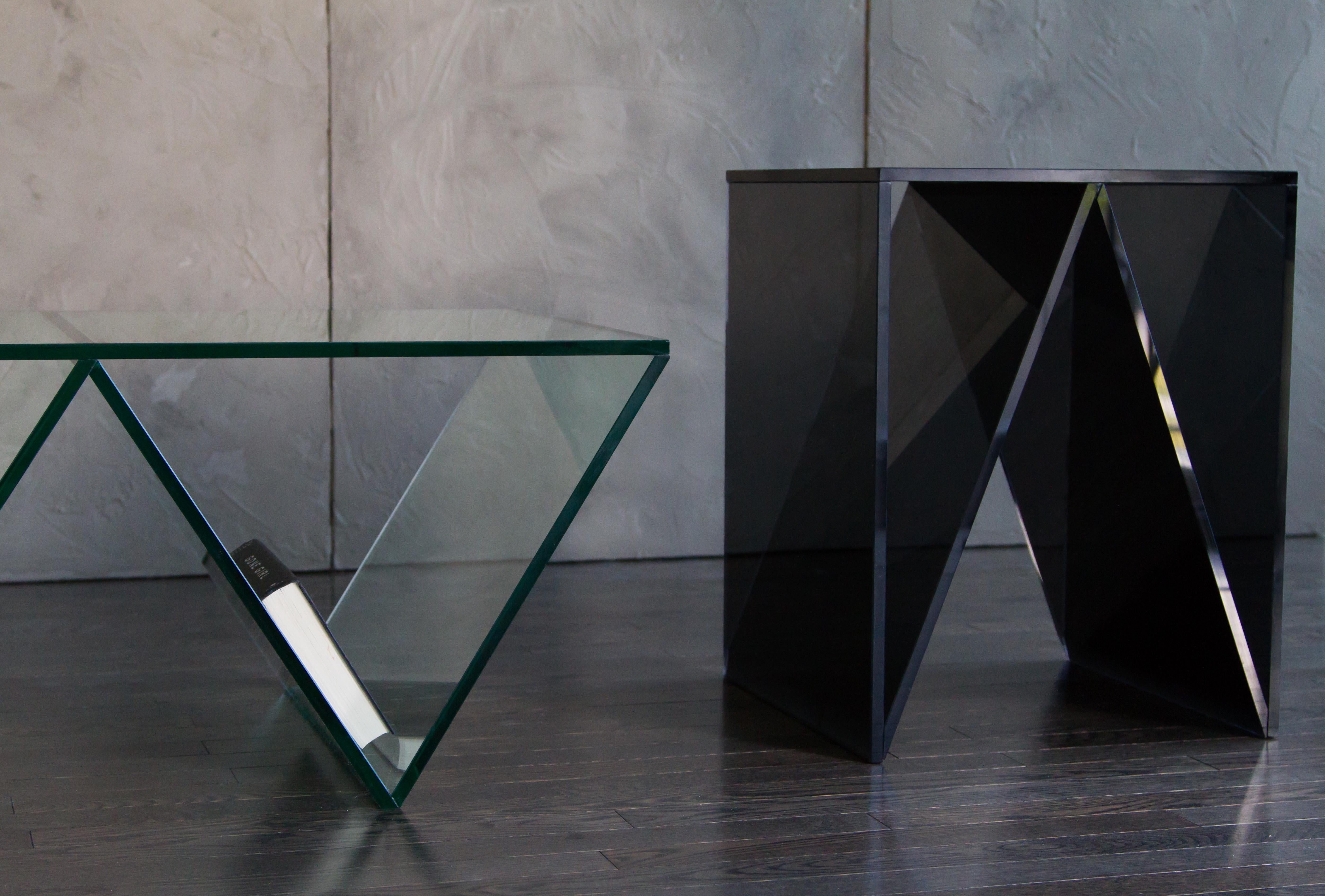 Minimalist Del Mar Side or End Table in Smoked Grey Glass by Mtharu For Sale