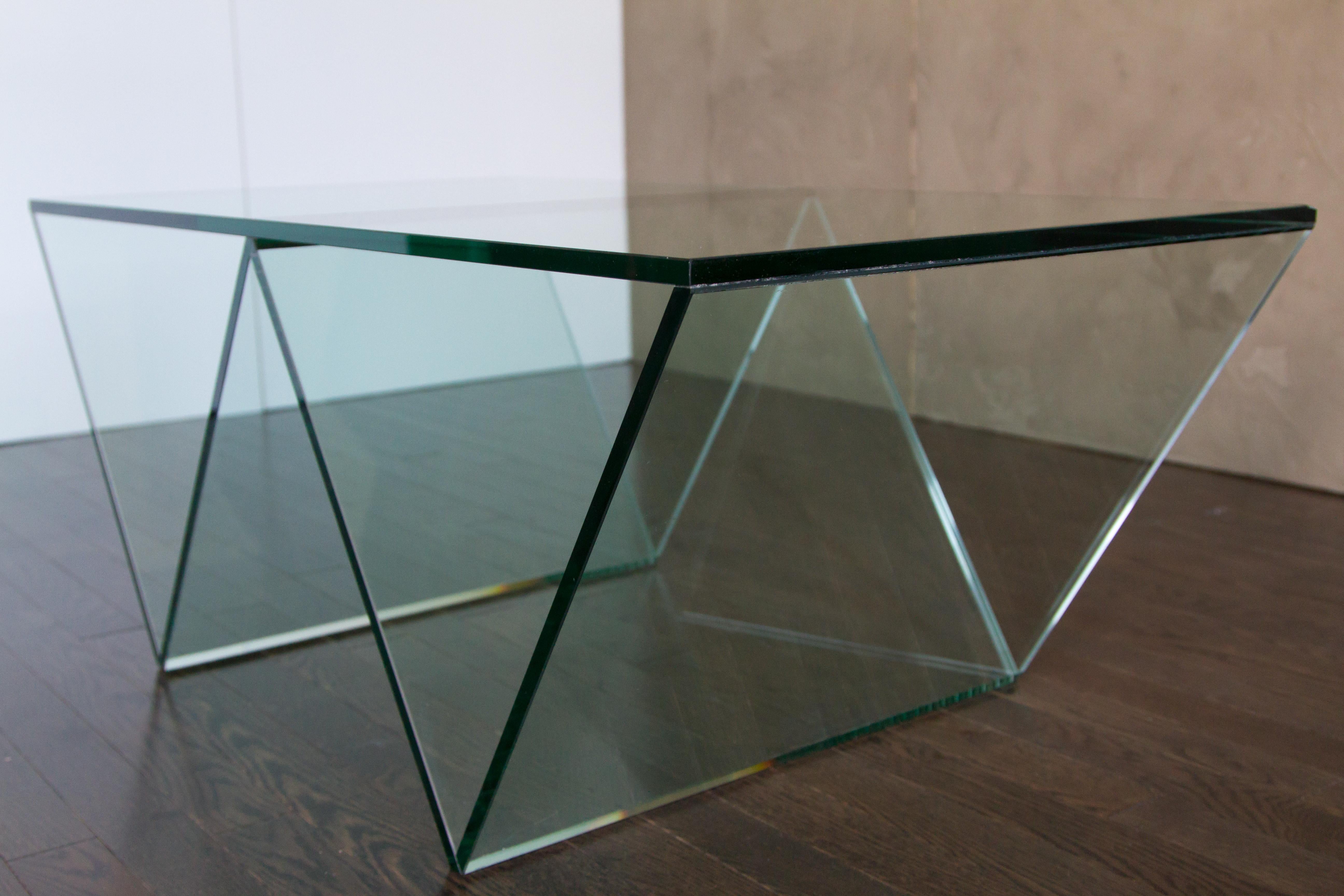 Beveled Del Mar Side or End Table in Smoked Grey Glass by Mtharu For Sale