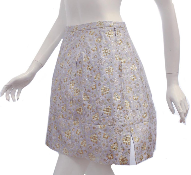 Del Pozo Sky Blue Skirt Embroidered Floral w/ Gold Metallic Threads For ...
