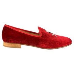 DEL TORO Size 13 Red Embroidery Velvet Slippers Loafers