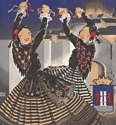 Badajoz Fiestas de SAn Juan 1954 original vintage Spanish travel poster