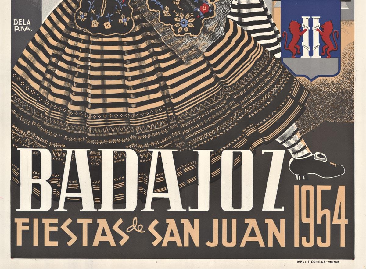 Badajoz Fiestas de SAn Juan 1954 original affiche de voyage espagnole - Impressionnisme américain Print par Dela Riva