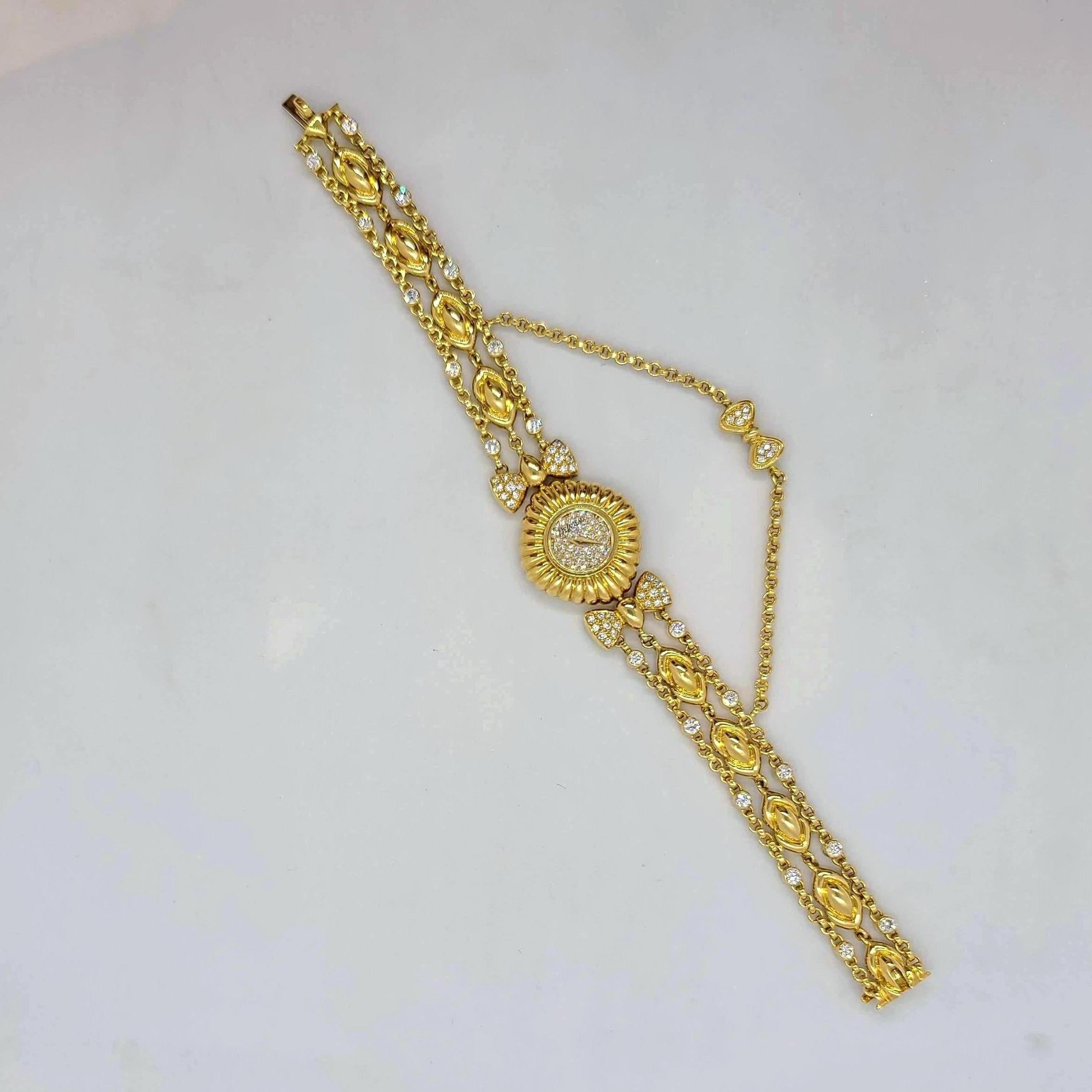DeLaneau 18 Karat Yellow Gold and Diamond Watch with Diamond Bows 2