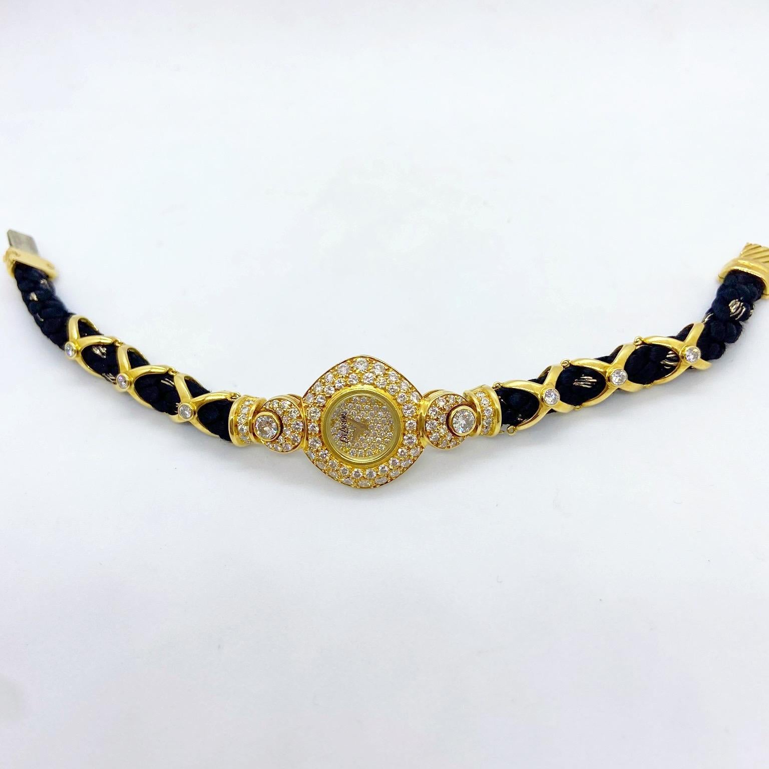 DeLaneau 18 Karat Yellow Gold and 2.95 Carat Diamond Ladies Bracelet Watch In New Condition In New York, NY