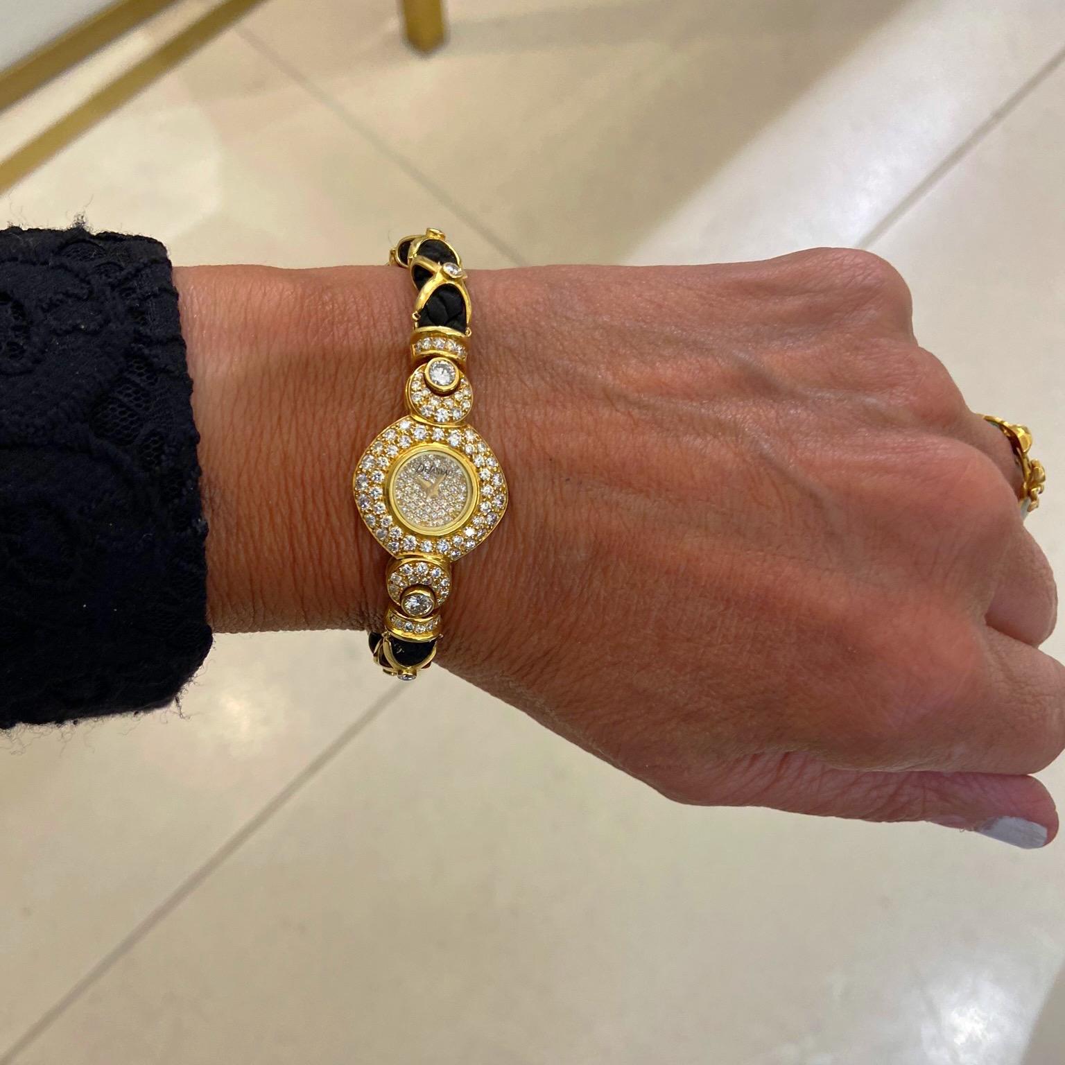 Women's or Men's DeLaneau 18 Karat Yellow Gold and 2.95 Carat Diamond Ladies Bracelet Watch