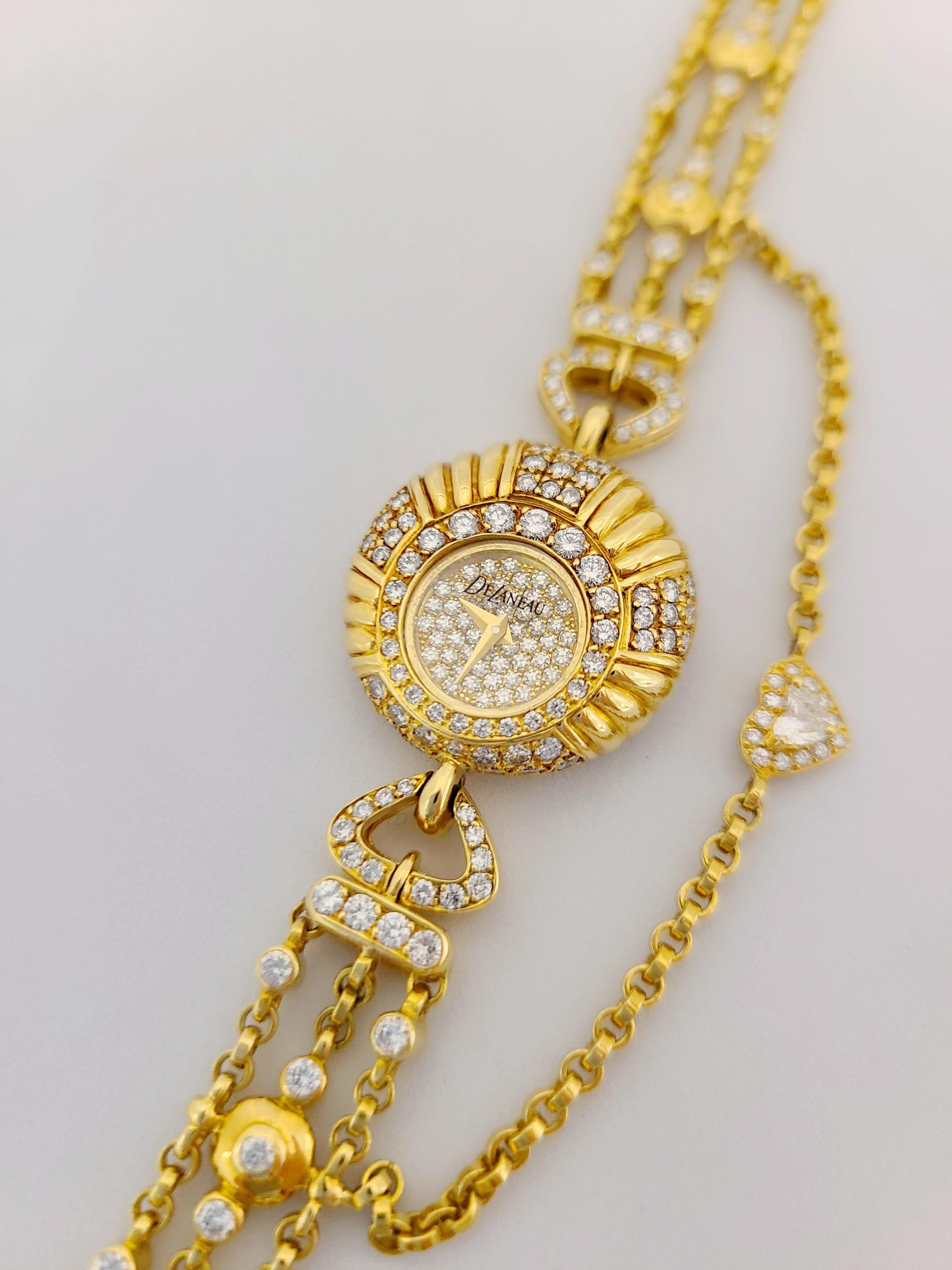 Delaneau 18 Karat Yellow Gold and 3.10 Carat Diamond Bracelet Watch For Sale 1