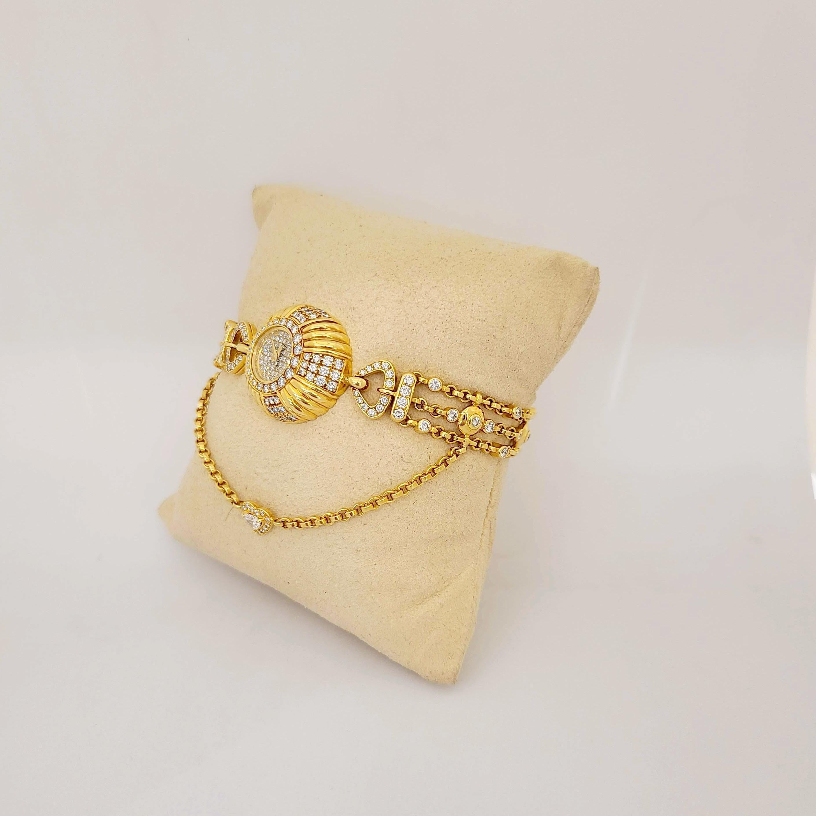 Delaneau 18 Karat Yellow Gold and 3.10 Carat Diamond Bracelet Watch For Sale 2