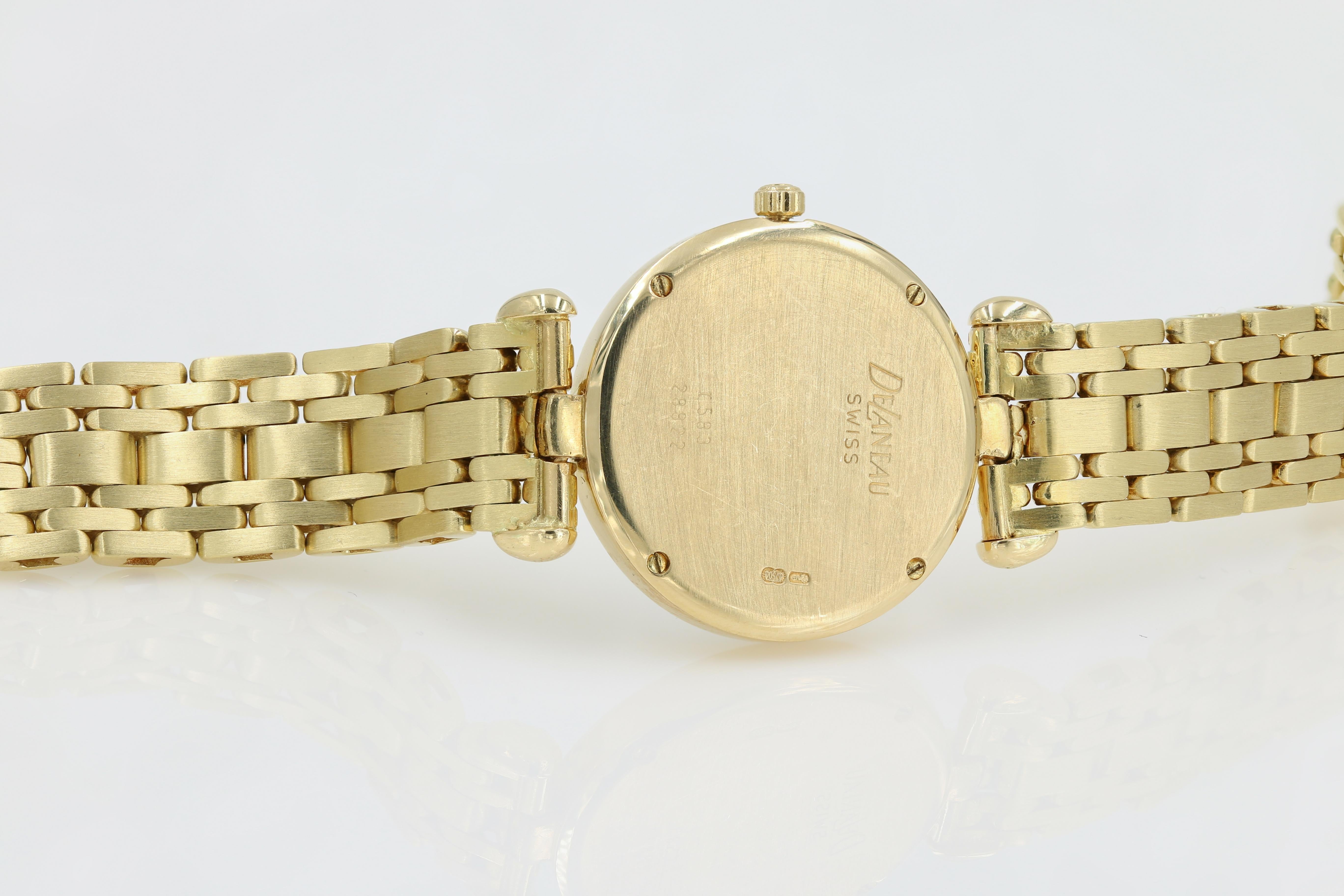 Round Cut DeLaneau 18 Karat Gold & Diamond Bracelet Watch with Faceted Crystal & MOP Dial