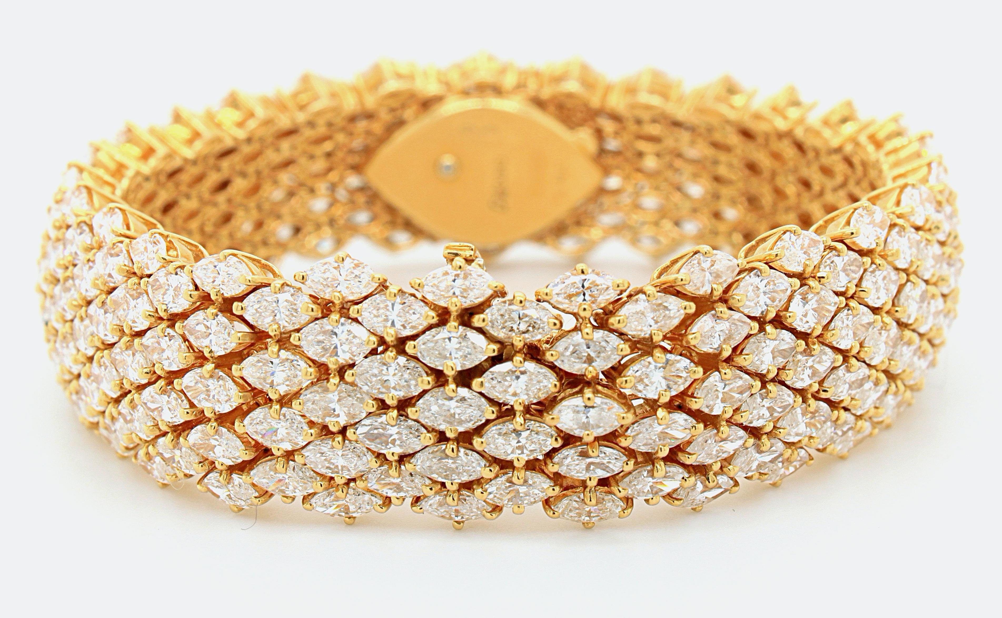 Marquise Cut DeLaneau Diamond Watch in 18k Yellow Gold