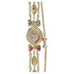 DeLaneau for Kutchinsky 18kt Gold, Diamond, Sapphire & Aquamarine Bracelet Watch