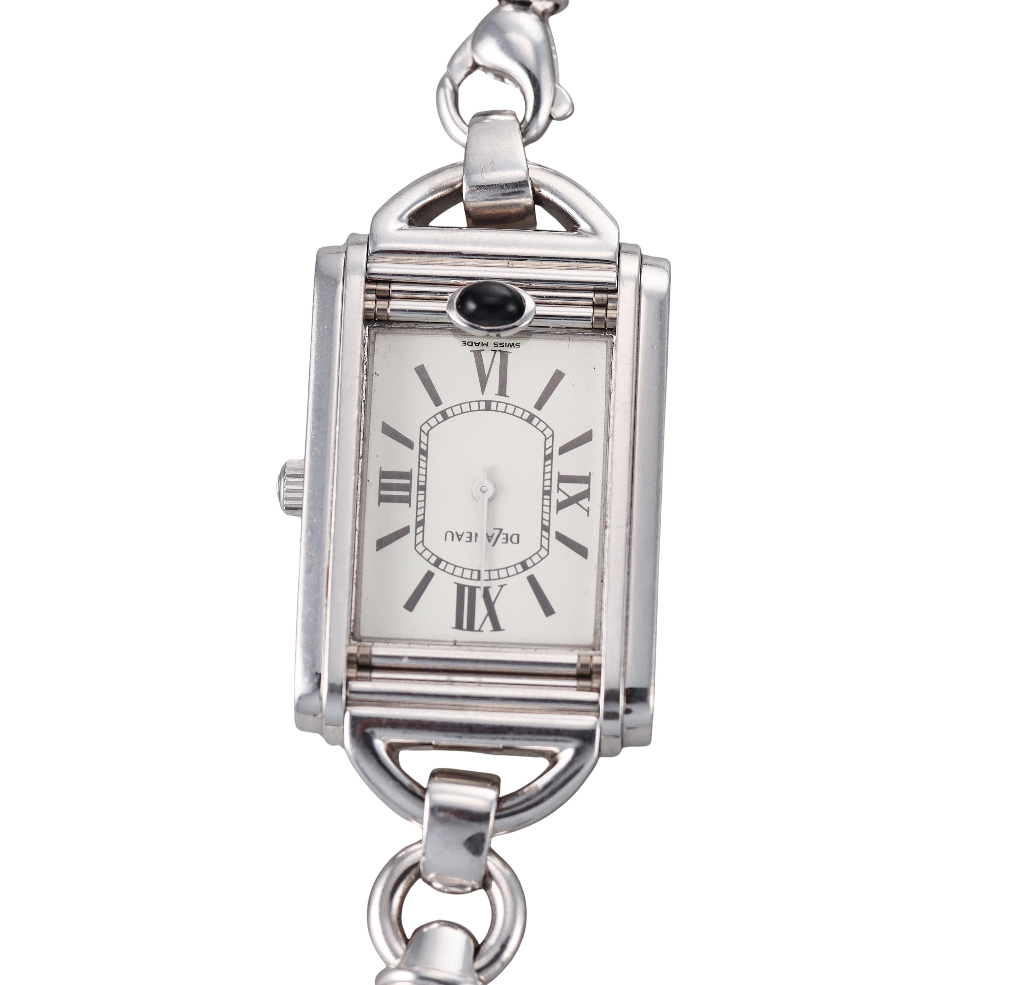 Delaneau Josephine Oro Blanco Onix Perla Reloj Borla Colgante Collar GG-2000 Corte redondo en venta