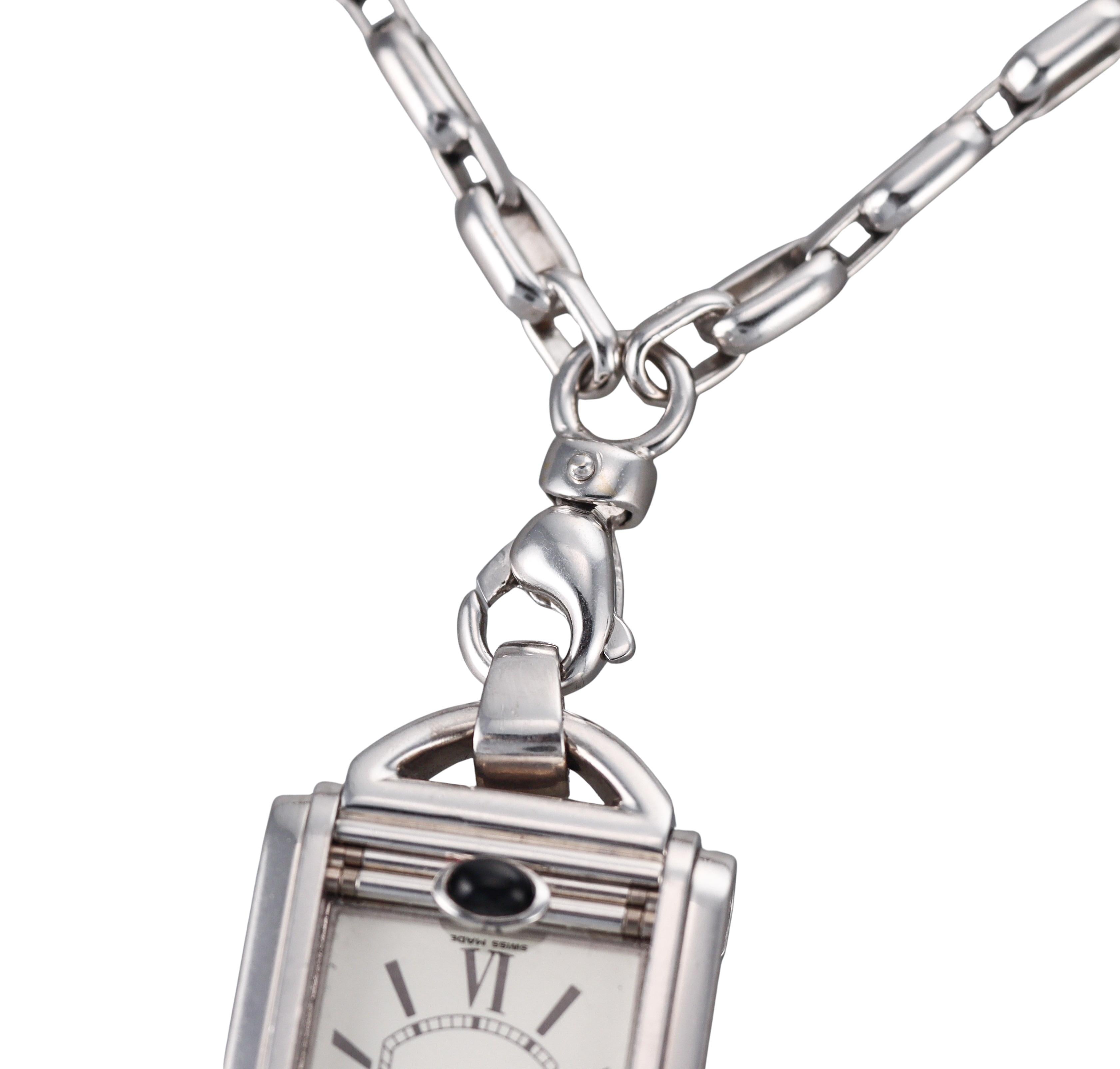 De las mujeres Delaneau Josephine Oro Blanco Onix Perla Reloj Borla Colgante Collar GG-2000 en venta