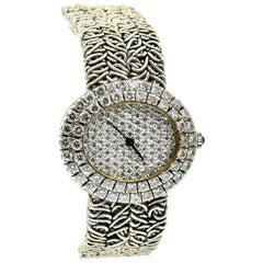 DeLaneau Ladies White Gold Diamond Dress manual wind Wristwatch 