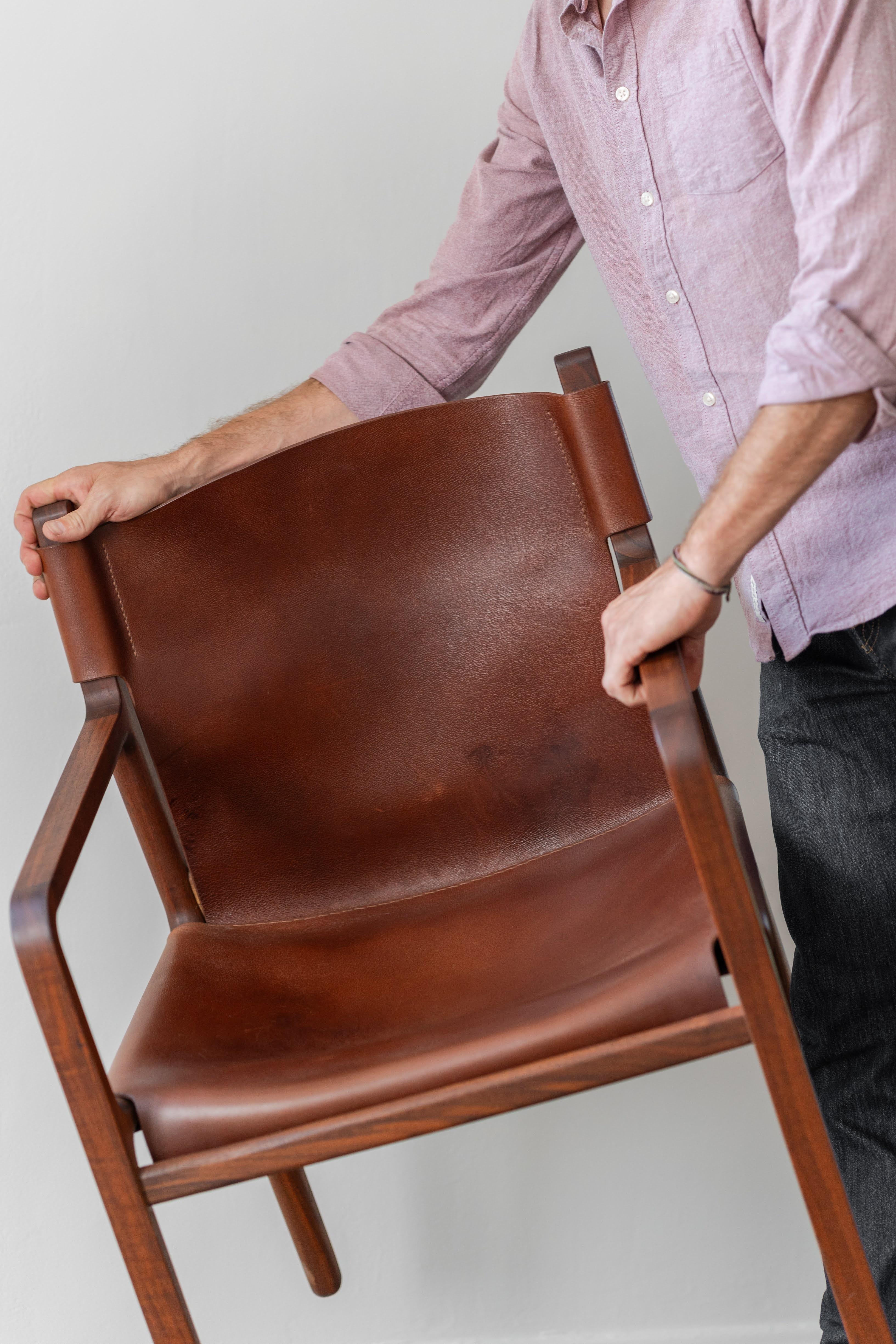 Delano chair in black walnut and chestnut leather In New Condition For Sale In Indianapolis, IN
