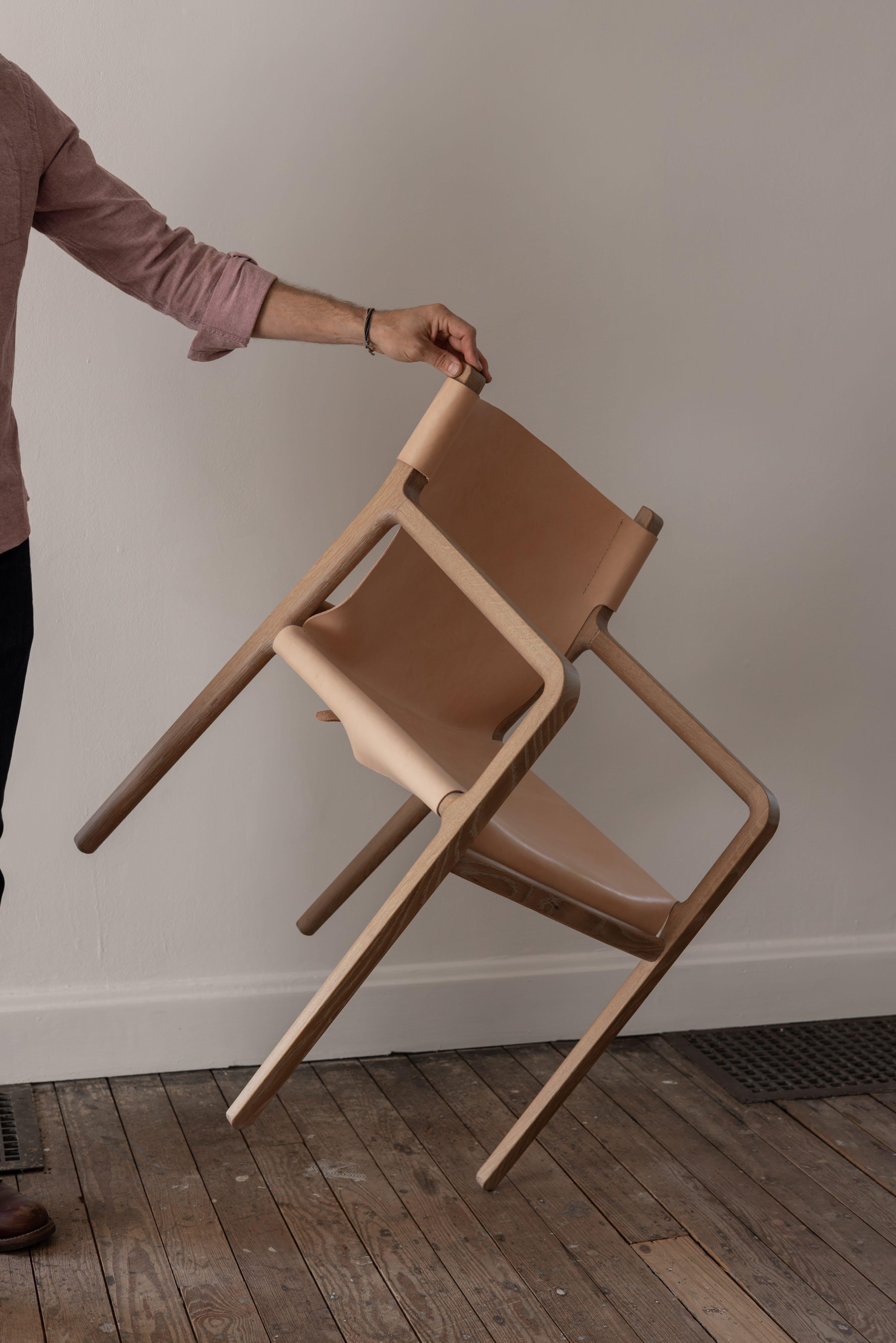 Delano chair in black walnut and chestnut leather For Sale 2
