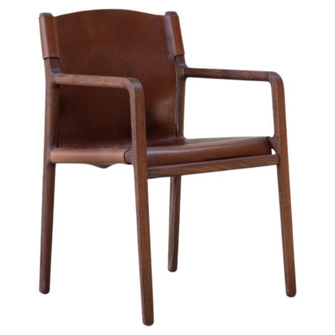 Delano chair in black walnut and chestnut leather For Sale