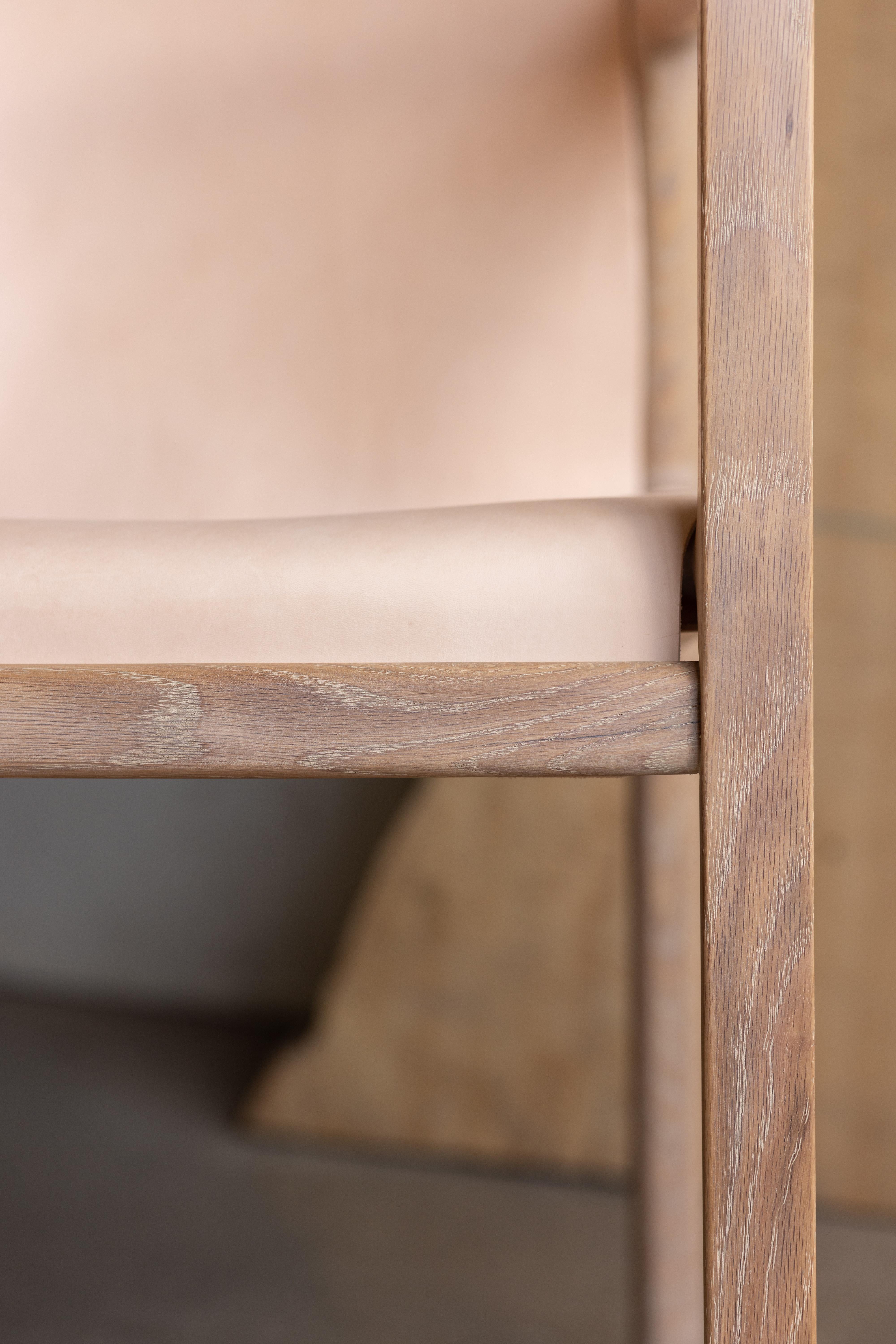 Metalwork Delano chair in White Oak and Veg Tan Leather For Sale