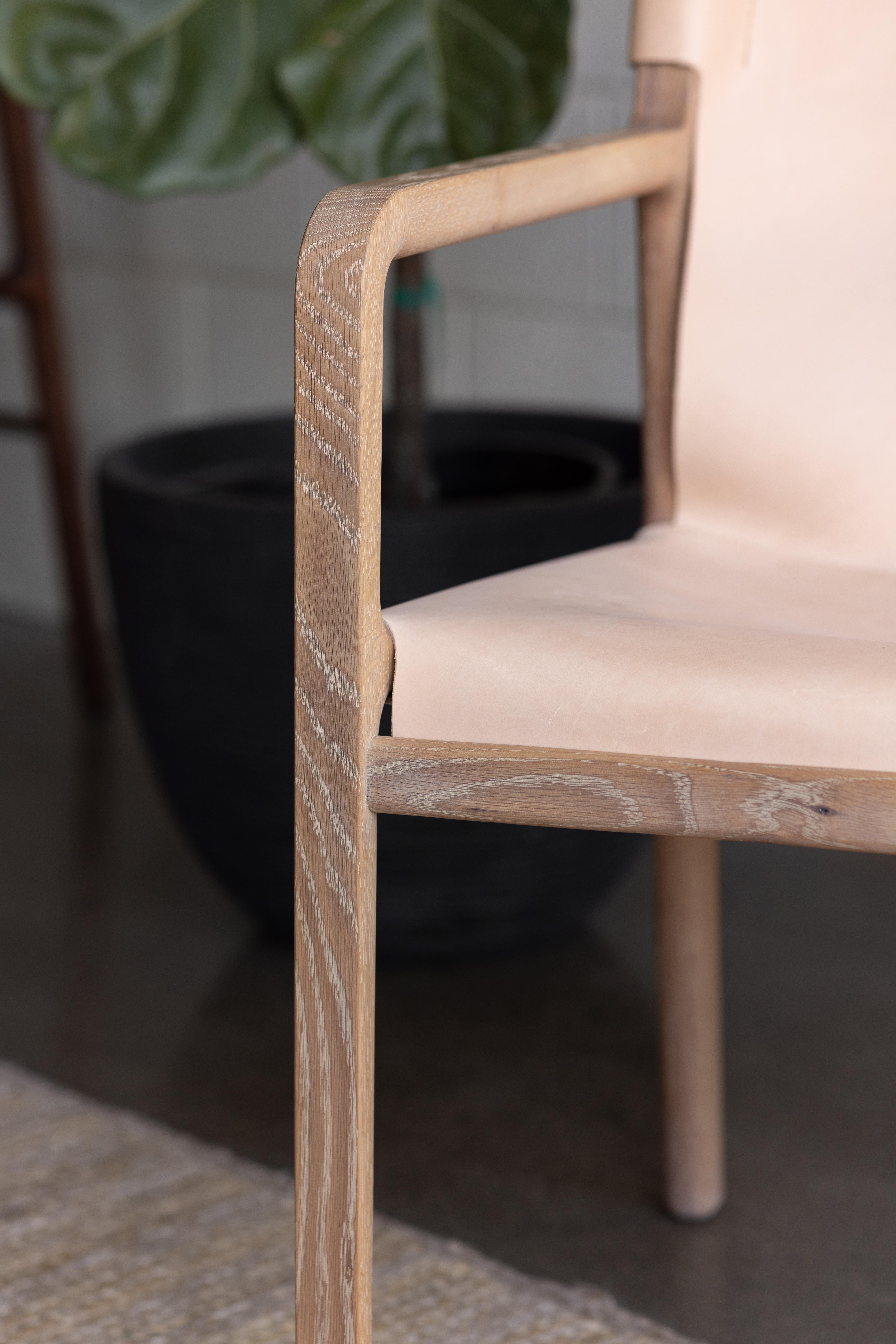 Delano chair in White Oak and Veg Tan Leather In New Condition For Sale In Indianapolis, IN