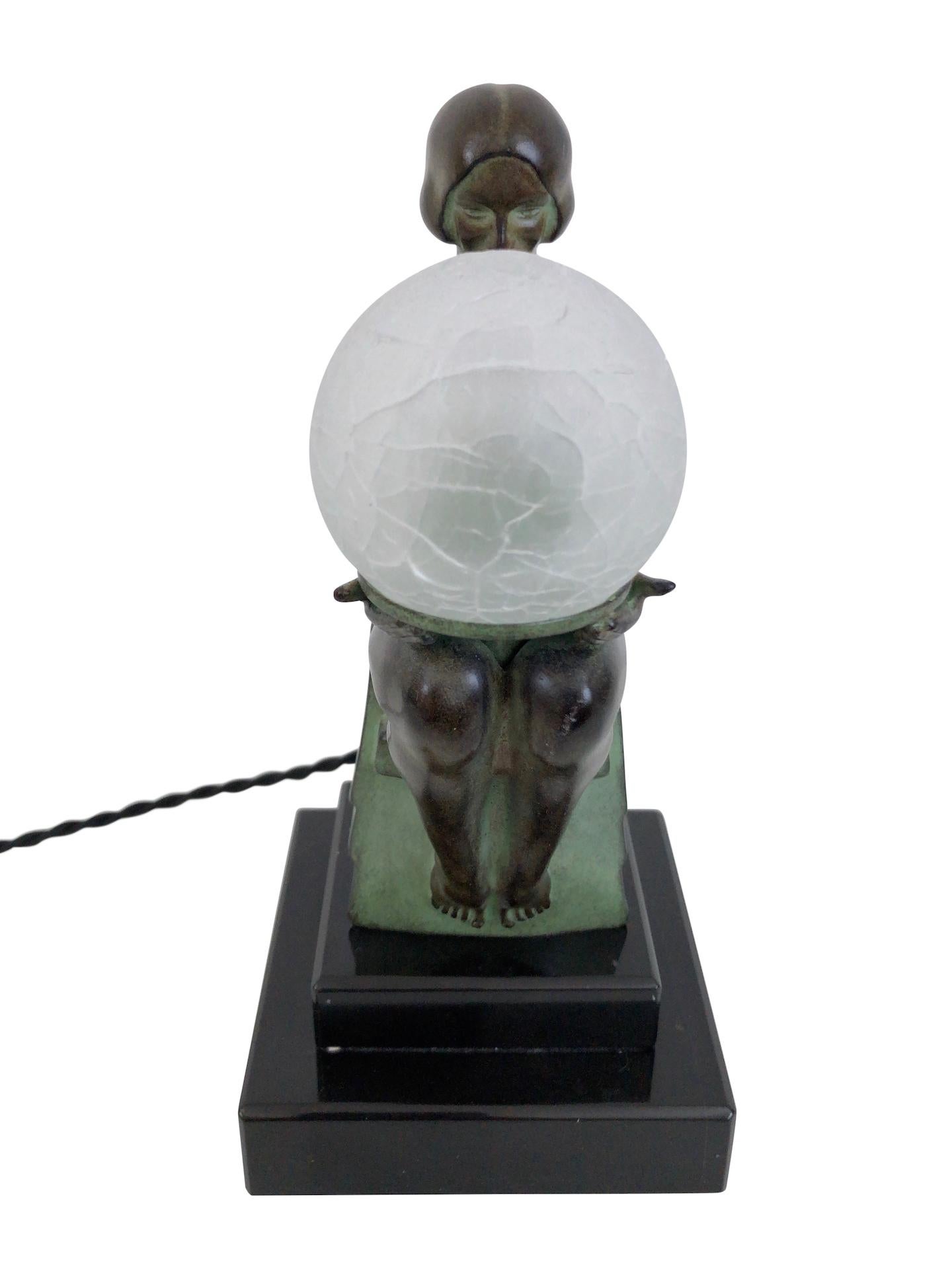 Glass Delassement Lumineux French Art Deco Style Nude Sculpture Lamp by Max Le Verrier