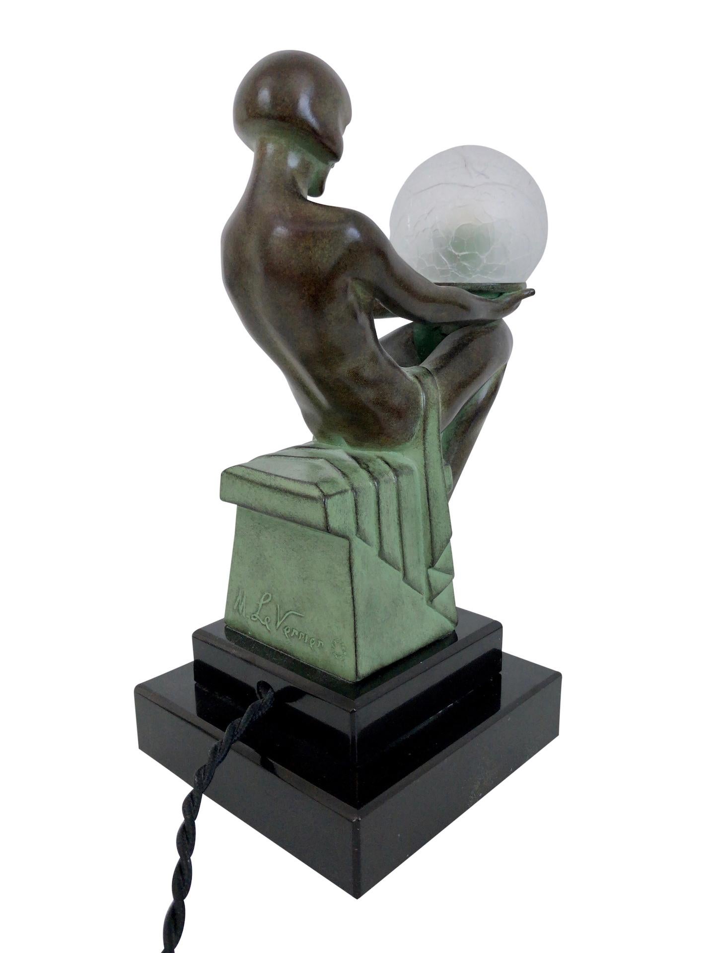 Delassement Lumineux French Art Deco Style Nude Sculpture Lamp by Max Le Verrier 3