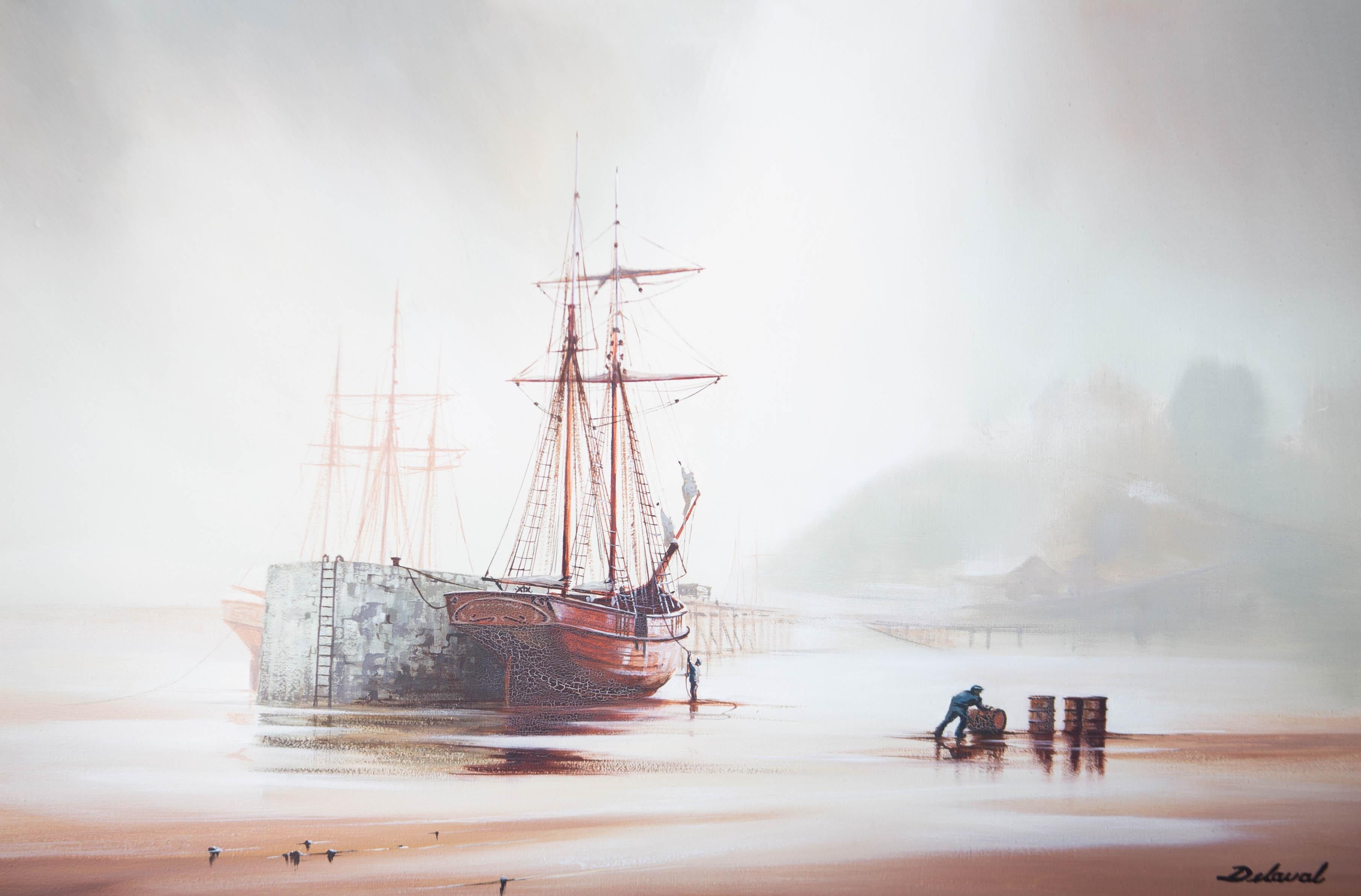 Delaval - Large Contemporary Oil, Ship at Low Tide 1