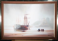 Delaval - Large Contemporary Oil, Ship at Low Tide