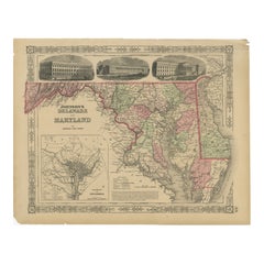 Delaware and Maryland Map – Johnson, Hand-Colored with Insets, 1864