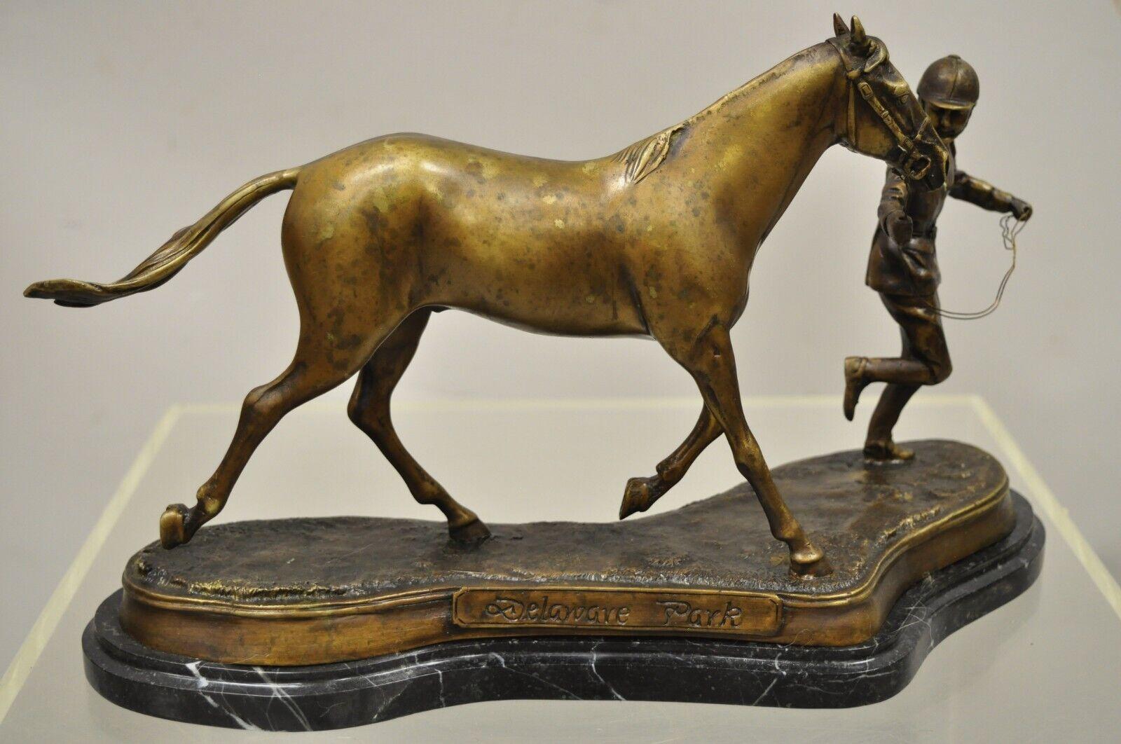 Delaware Park Bronze Equestrian Jockey Rider and Race Horse Figure Sculpture 2