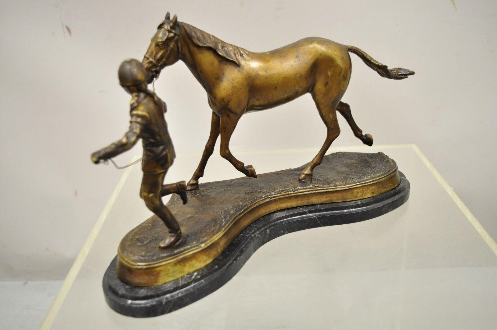 20th Century Delaware Park Bronze Equestrian Jockey Rider and Race Horse Figure Sculpture
