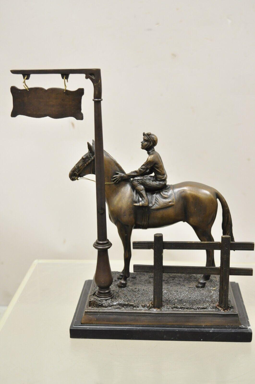 20th Century Delaware Park Bronze Equestrian Marble Base Horse Jockey Statue Sculpture For Sale