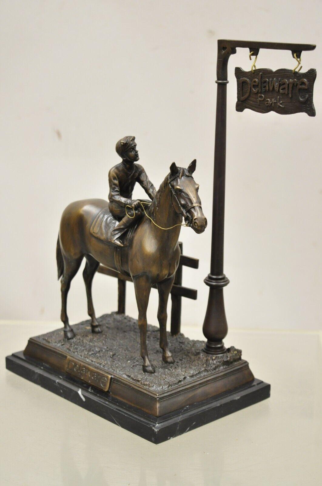 Delaware Park Bronze Equestrian Marble Base Horse Jockey Statue Sculpture For Sale 1
