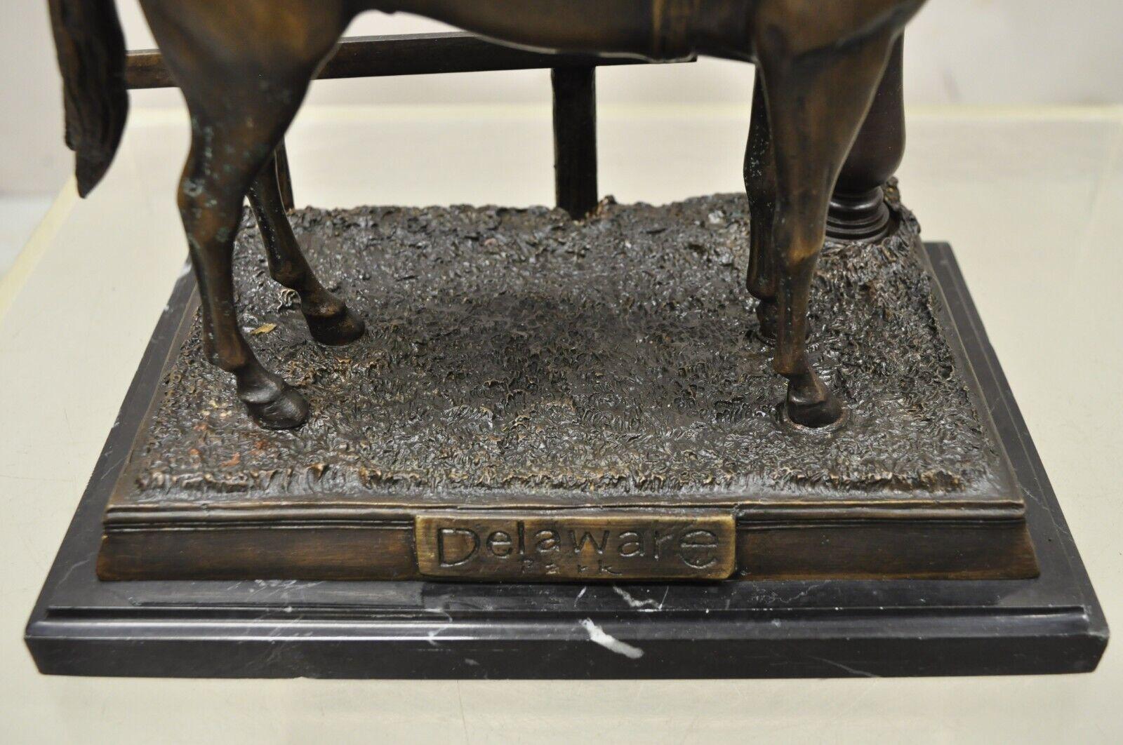 Delaware Park Bronze Equestrian Marble Base Horse Jockey Statue Sculpture For Sale 2
