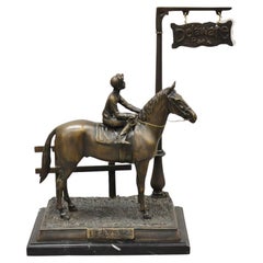 Vintage Delaware Park Bronze Equestrian Marble Base Horse Jockey Statue Sculpture