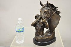 Delaware Park Bronze Equestrian Race Horse and Jockey Embrace Sculpture