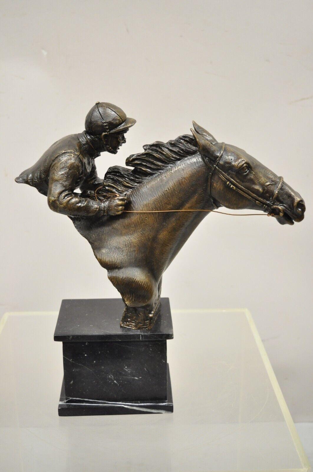 Delaware Park Bronze Equestrian Race Horse and Jockey Rider Bust Sculpture 4