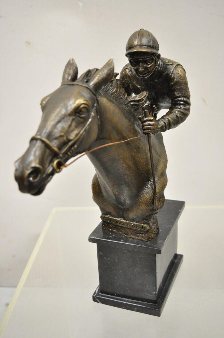 Delaware Park Bronze Equestrian Race Horse and Jockey Rider Bust