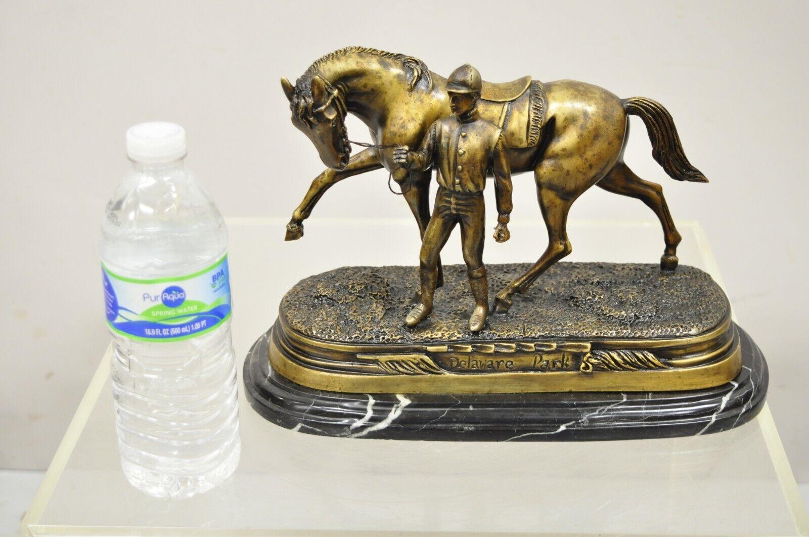 Delaware Park Bronze Equestrian Rider Jockey and Horse Marble Base Sculpture 1