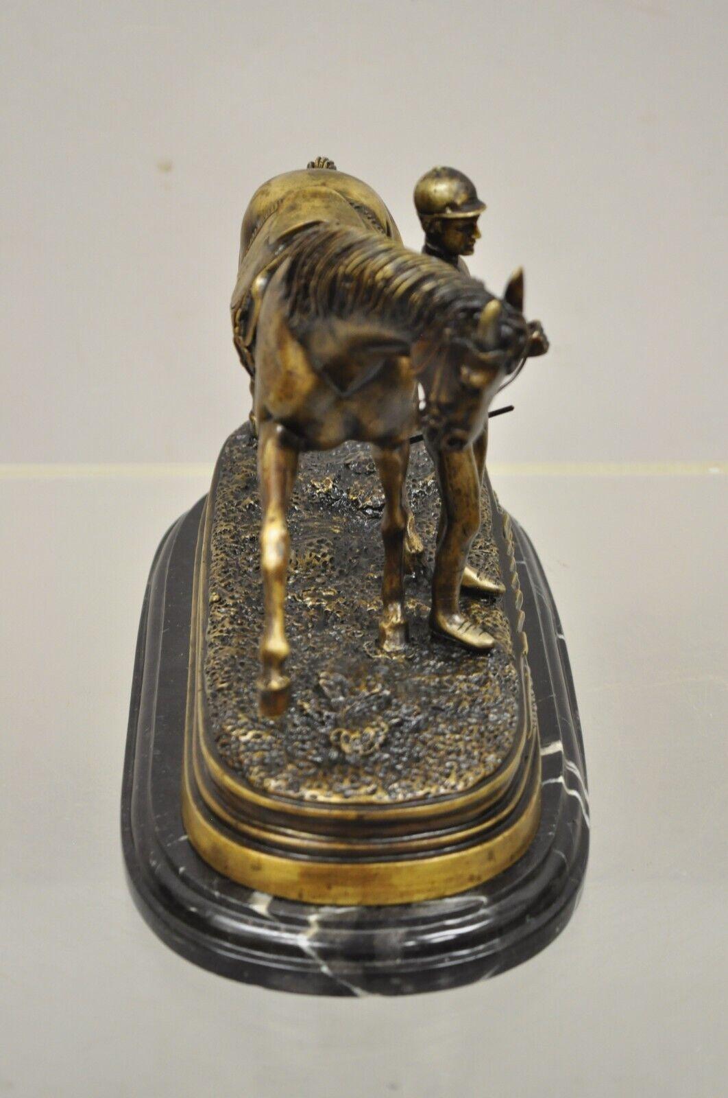 Delaware Park Bronze Equestrian Rider Jockey and Horse Marble Base Sculpture 2