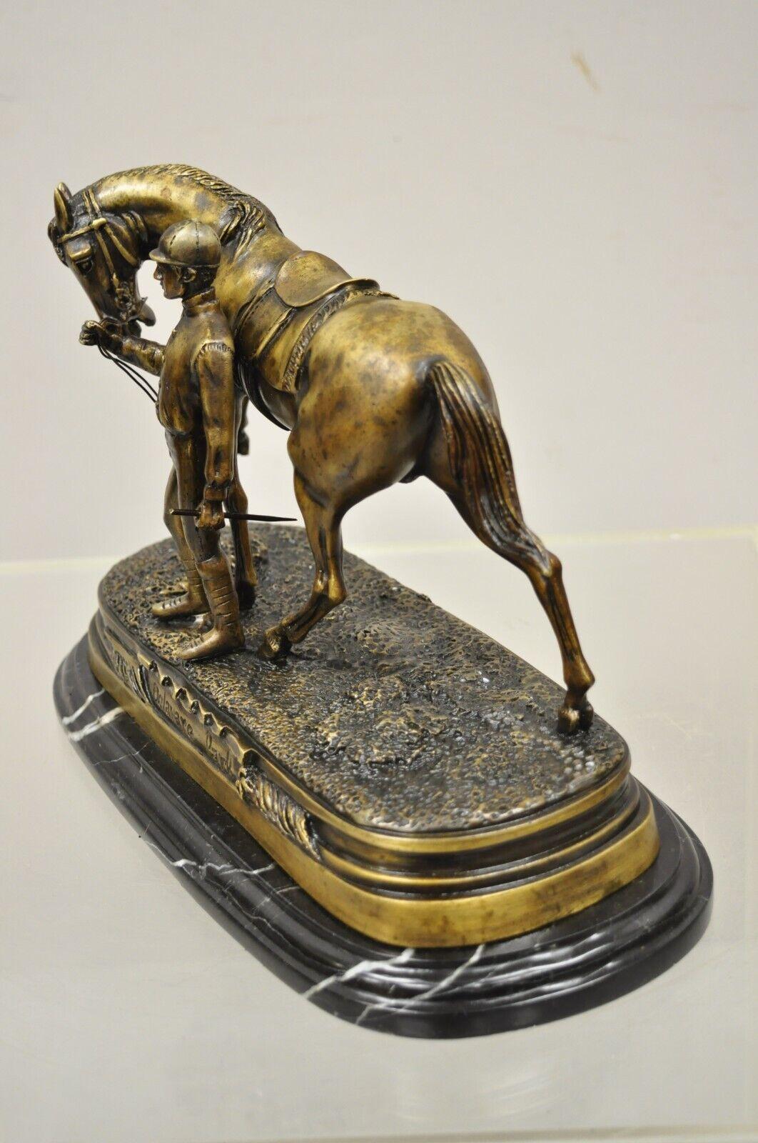 Delaware Park Bronze Equestrian Rider Jockey and Horse Marble Base Sculpture 3