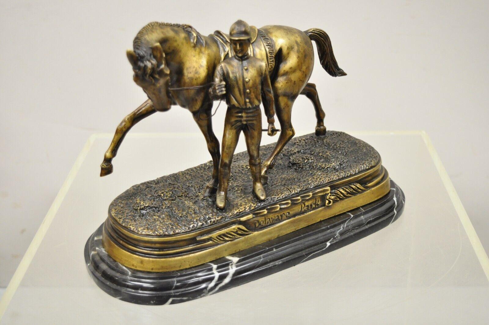 Delaware Park Bronze Equestrian Rider Jockey and horse marble base 12