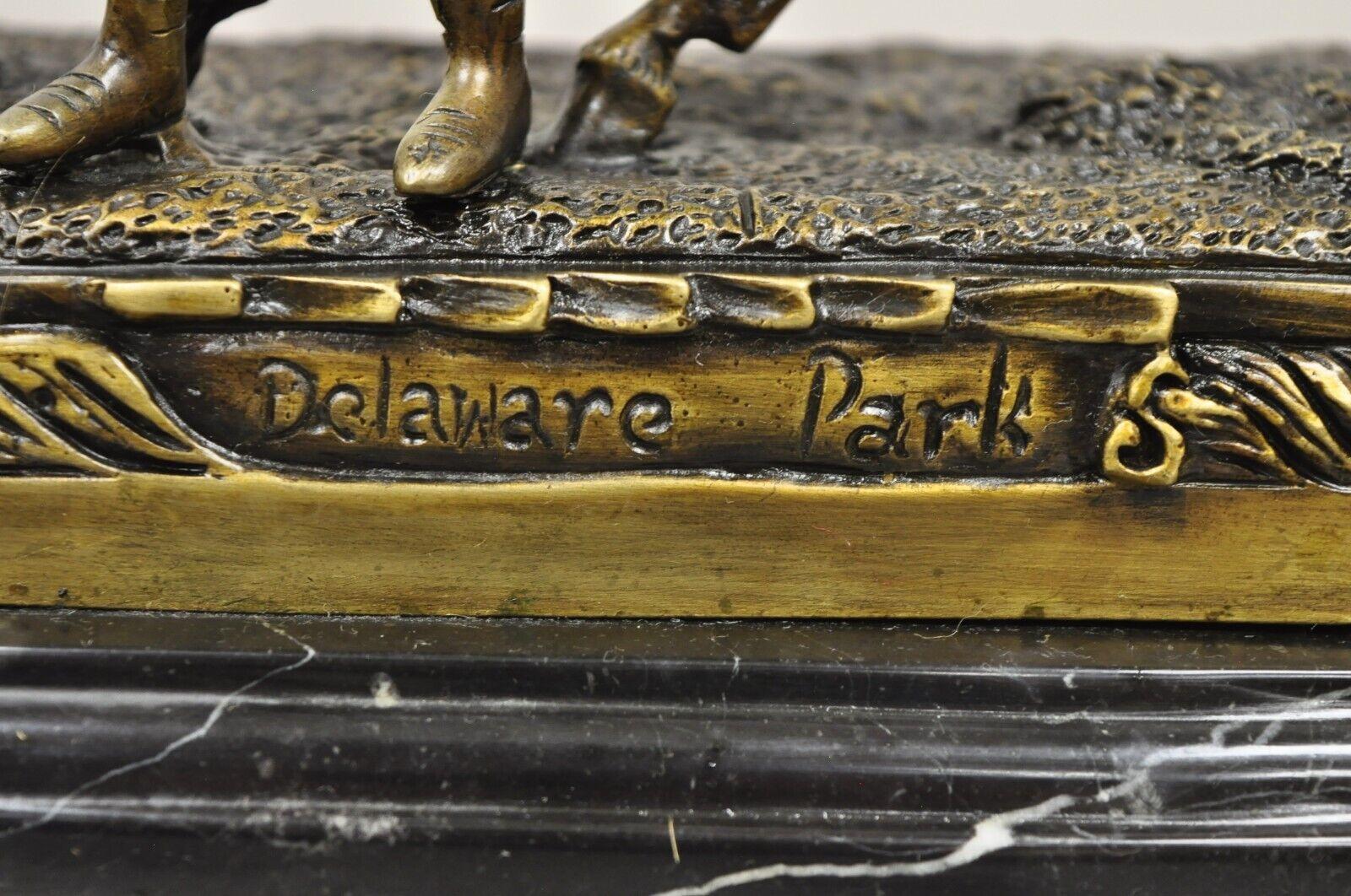 Delaware Park Bronze Equestrian Rider Jockey and Horse Marble Base Sculpture In Good Condition In Philadelphia, PA