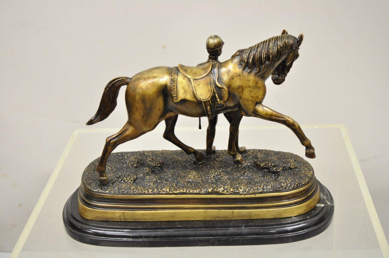20th Century Delaware Park Bronze Equestrian Rider Jockey and Horse Marble Base Sculpture